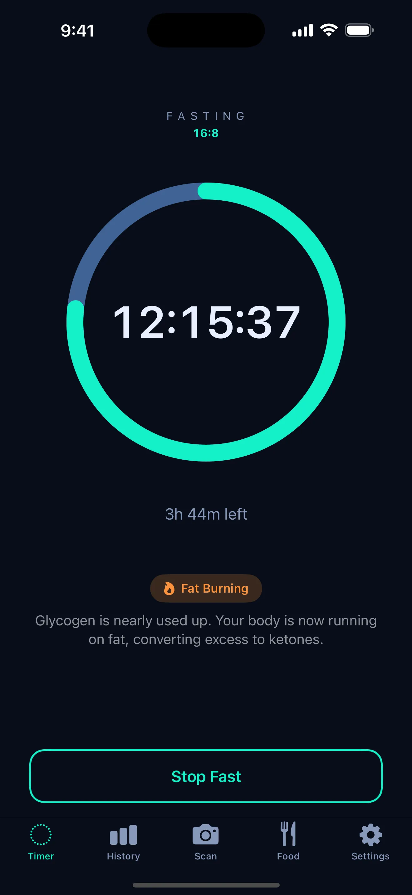 ArcFast timer screen